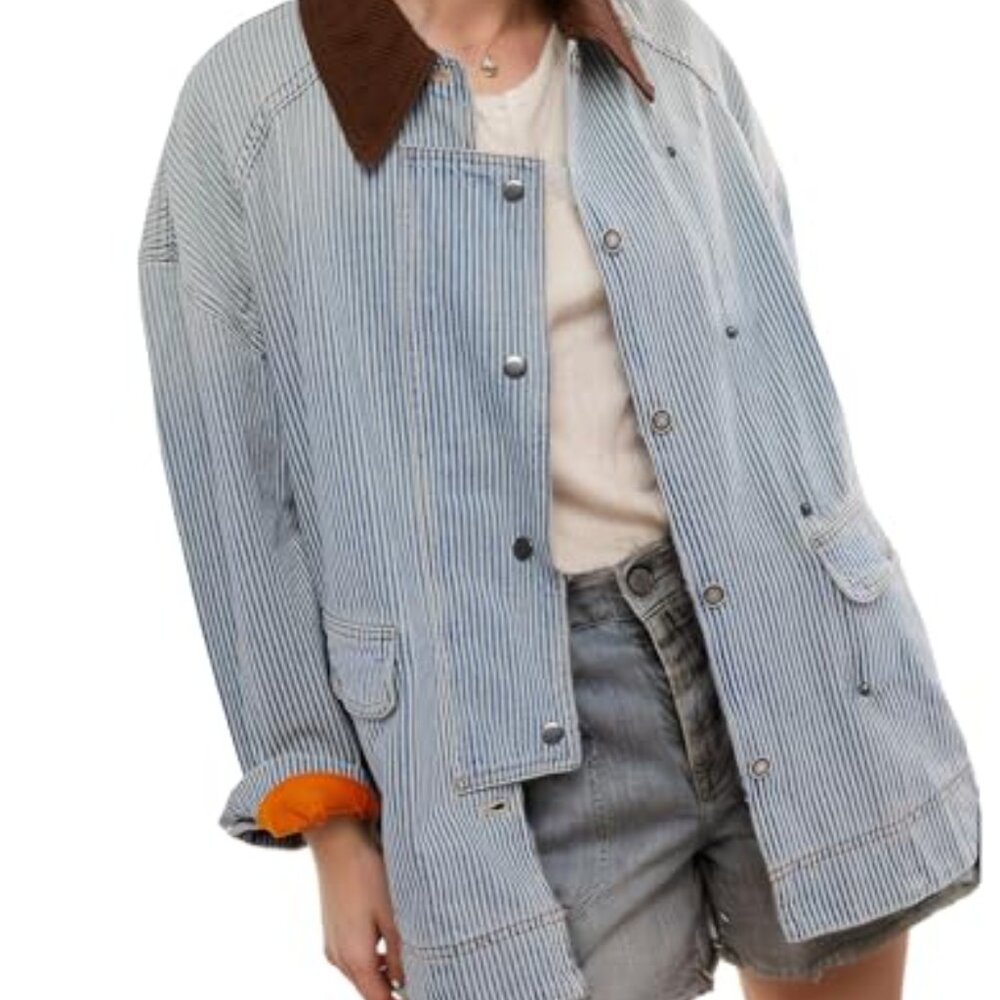 Oversized Denim Jacket Button Down Long Sleeve Sh… - image 2